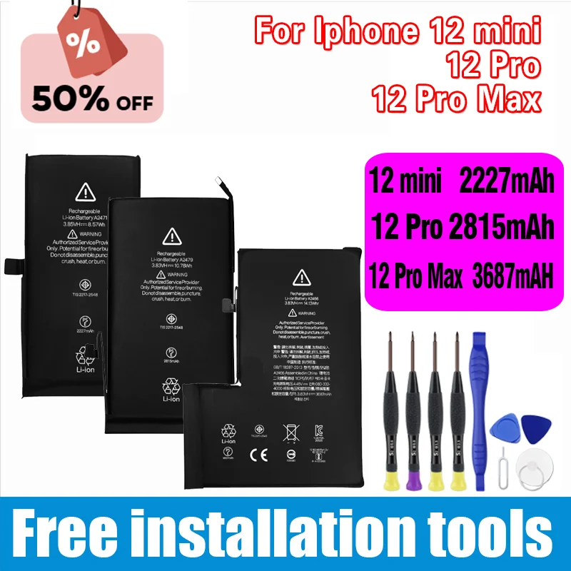 

Brand New Battery For IPhone 12 mini 2227mAh 12Pro 2815mAh 12Pro Max 3687mAh Replacement Capacity Battery for Apple batteries