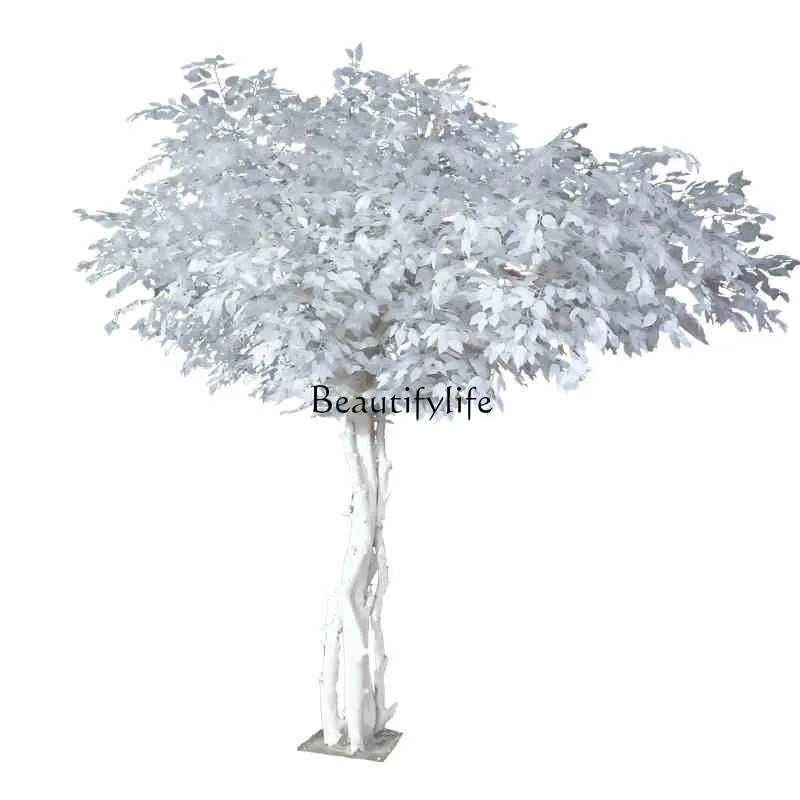 

Simulation large white fake banyan tree photo shopping mall decoration live broadcast background tree
