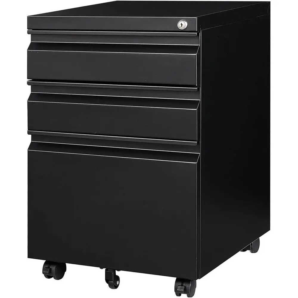 

Under Desk Rolling Filing Cabinet with Lock, Black, Metal, Assembled for Legal/Letter/A4 Files