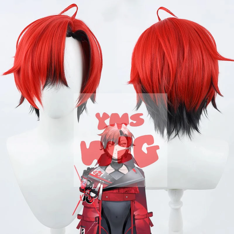 Holostars English TEMPUS YouTuber Machina X Flayon Cosplay Wig Short Black Red Hair Virtual Idol Role Play Vtuber Headwear