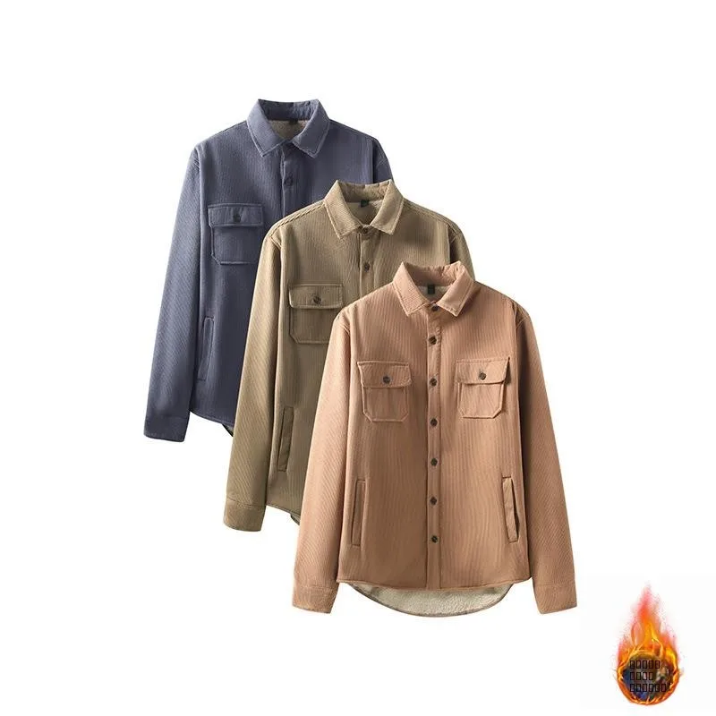 

Утепленная мужская теплая куртка с множеством карманов, отложным воротником, длинными рукавами, повседневная рубашка, удобная посадка, модный европейский стиль, внутренняя одежда
