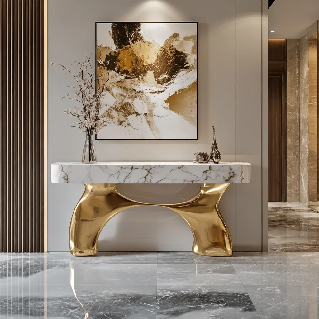 

#Gold Marble Metal Modern Luxury Console Table Living Room Furniture Minimalist
