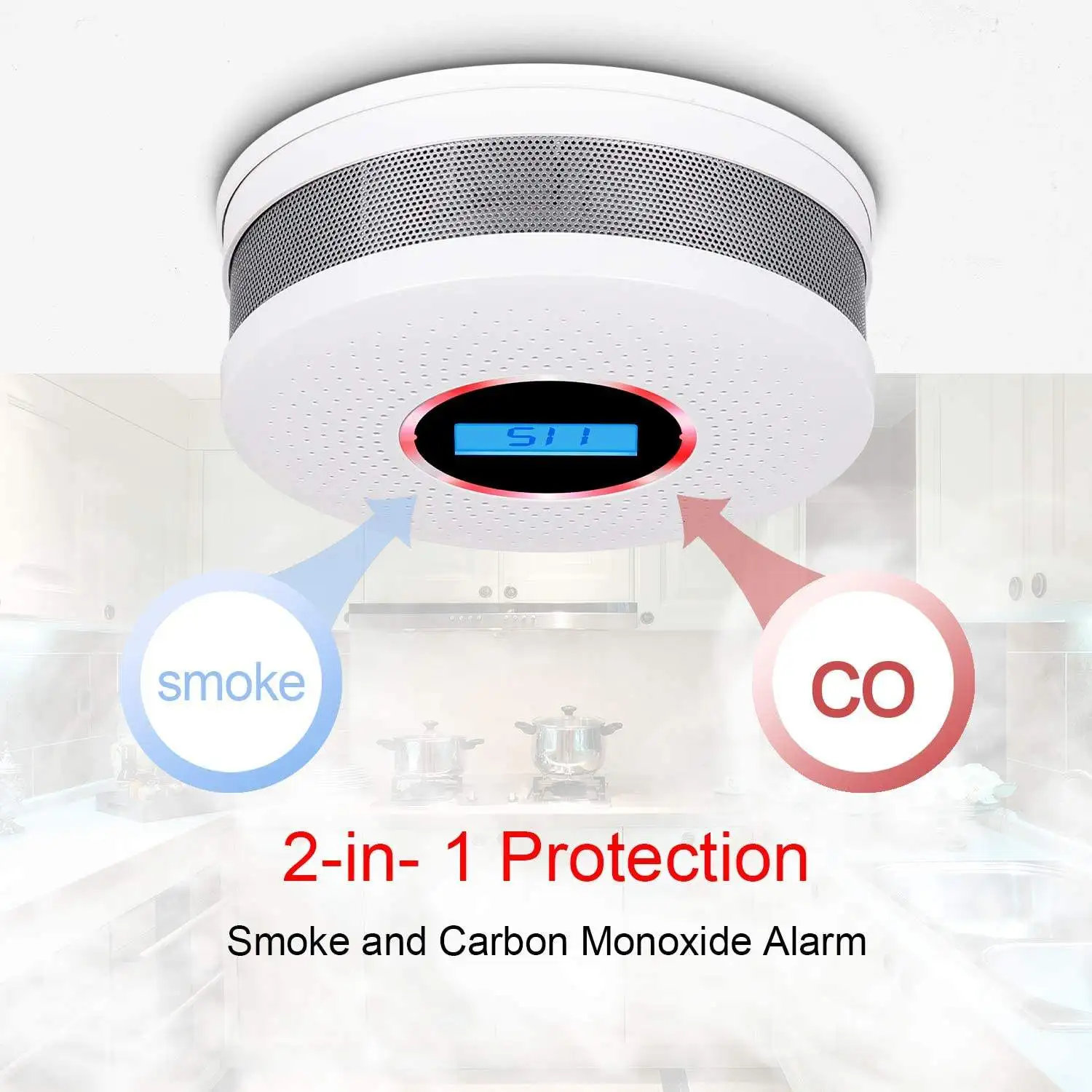 3 Years Battery En14604 Fire Alarm Stand Lone 2 in 1 Smoke Alarm and Carbon Monoxide Detector