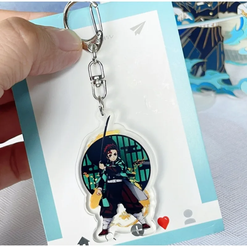 Demon Slayer Cartoon Portachiavi in acrilico Kamado Tanjirou Anime Action Figure Toy Doll Kawaii Chiave Zaino Decorazione Regalo di Natale