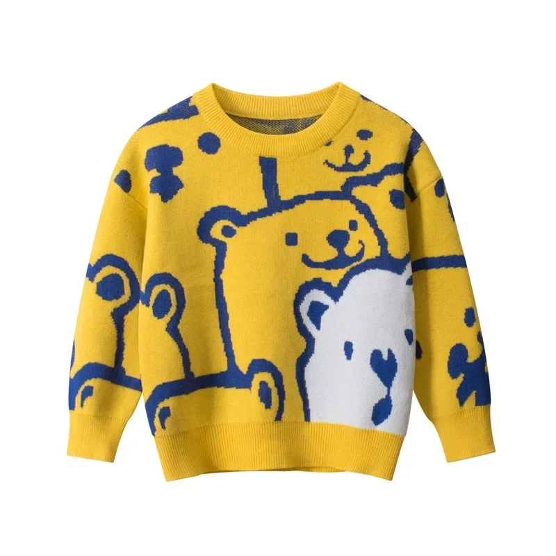 2024 Winter New Boys Cartoon Dinosaur Sweaters Children\'s Clothing Long Sleeve Bear Knitwear Kids Jumper Top Outer Wear 2-9Y