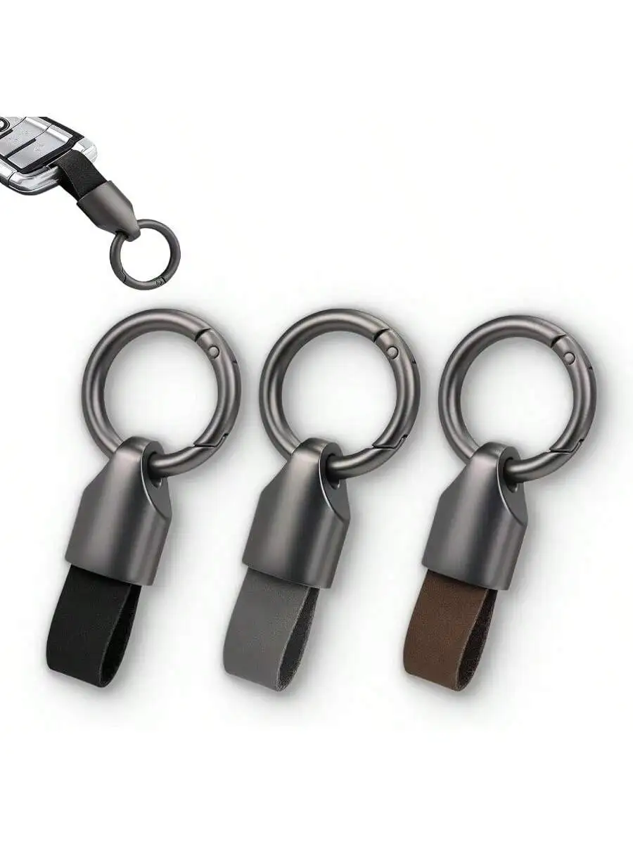 

3 Pcs Zinc Alloy Keychain With Leather Strap Detachable Car Key Fob For Men