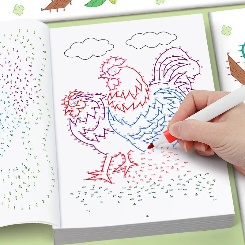 

Альбом для тренировки навыков рисования: 32 цветные страницы, точки и линии, соединение узоров по точкам и линиям, 32 темы с животными