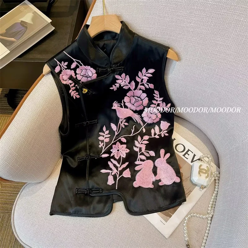 New outerwear Women's Vest Vest Chinese Peony Embroidered Vest Jacket Women's Spring and Summer Guofeng  Embroidered Outside