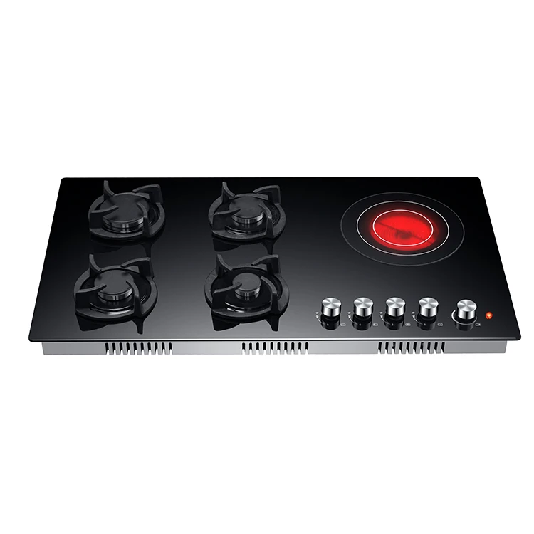 Gas&Electric Hobs, gas stove 5 bunners hobs Black glass stoves built-in gas stove 2023 hot sale