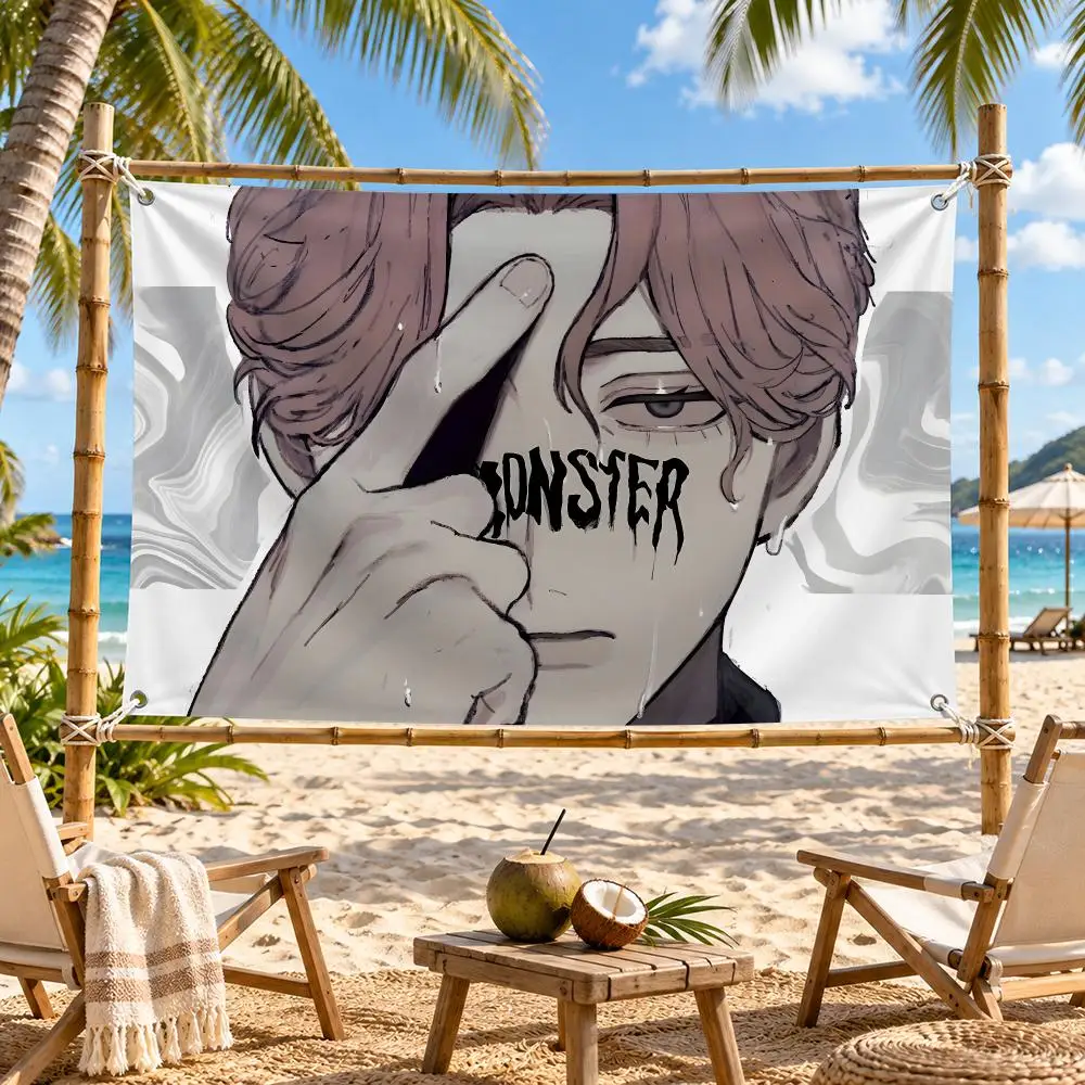 N-Naoki Urasawa S Monster Anime Flags Tapestry Banner For Bedroom Outdoor Living Room Restaurant Bar Wall Decor Party