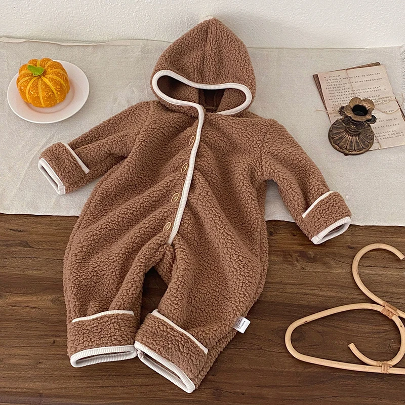 

2025 New Winter 0-24M Children Clothes Toddler Baby Boys Girl Thicken Warm Romper Long Sleeved Hooded Korean Style Climbing Suit