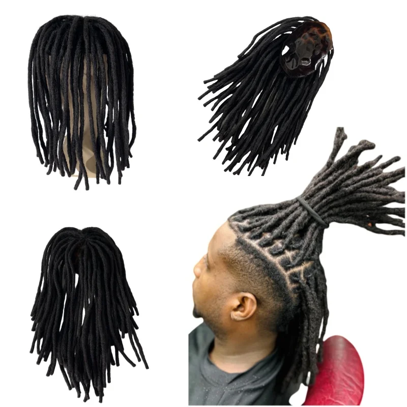 14 Inches Burmese Virgin Human Hair Systems #1b Black Color 8x10 Full PU Toupee Skin Dreadlocks Unit for Black Men