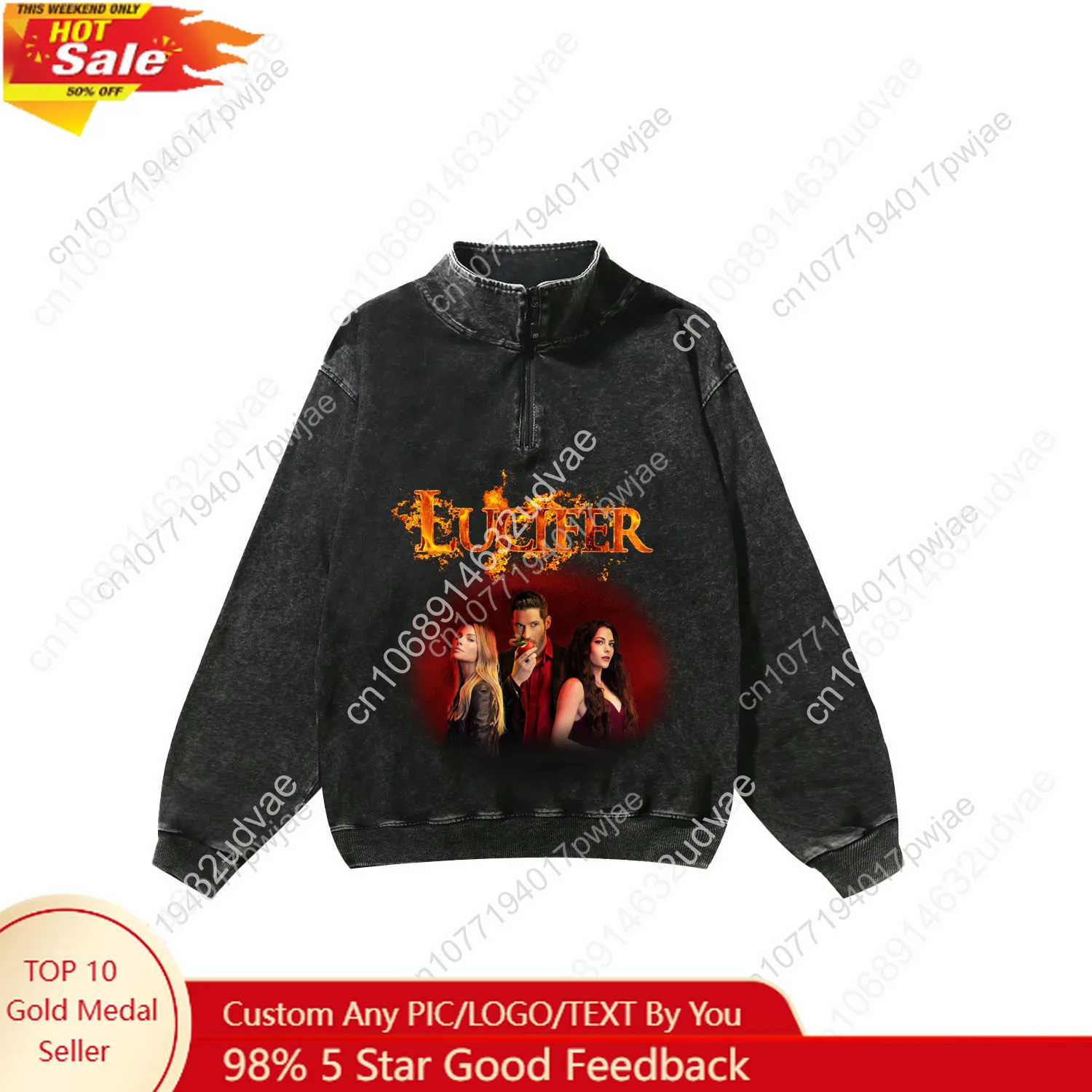 

Lucifer TV Lucifer Morningstar Custom Retro Sweatshirt Mans Womans Half Zipper Vintage Sweat Shirt Photo Custom Made Tops