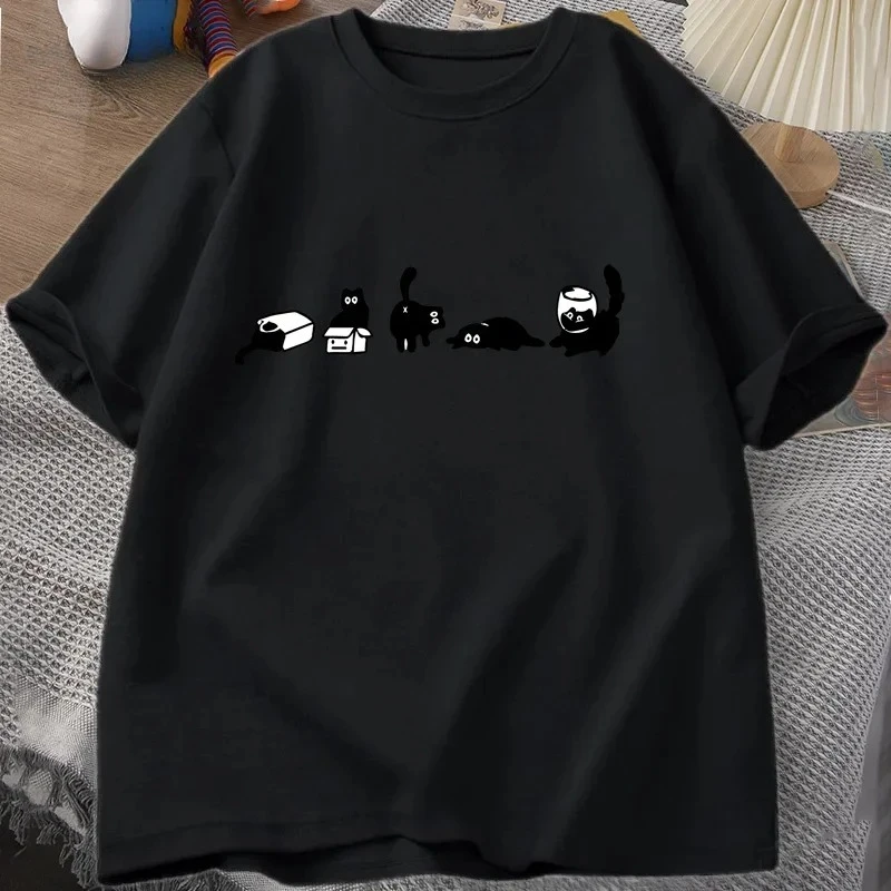 파이브 무드 캣츠 티셔츠 고양이 엄마 티셔츠 재미있는 반팔 고양이 애호가 티셔츠 여성 캐주얼 O넥 여름 탑 여름 스트릿웨어 Y2K