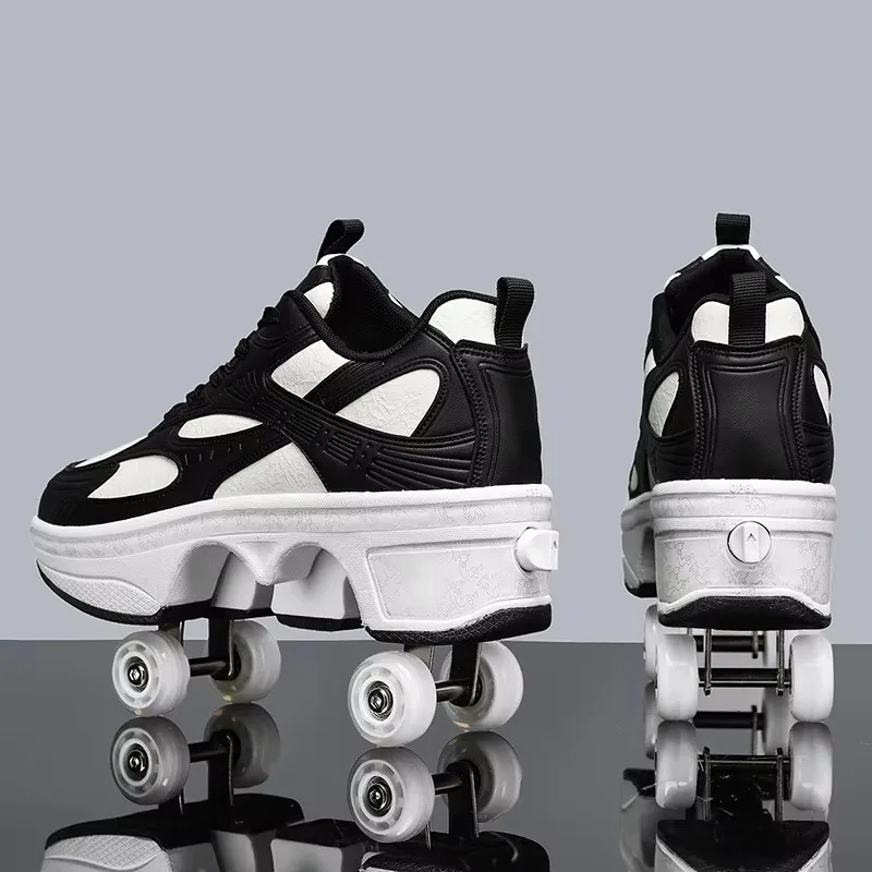 2026 new hot-selling one-button retractable four-wheel skates adult youth sports runaway tool shoes