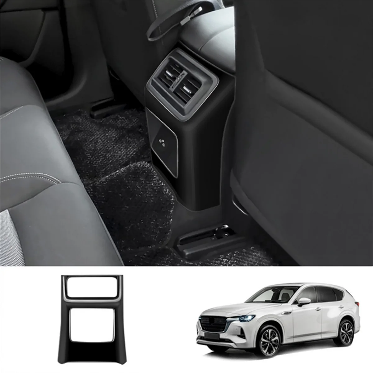 For Mazda CX-60 2022-2023 RHD Car Rear Air Conditioner Vent Outlet Frame Anti-Kick Panel Cover Trim ABS Gloss Black