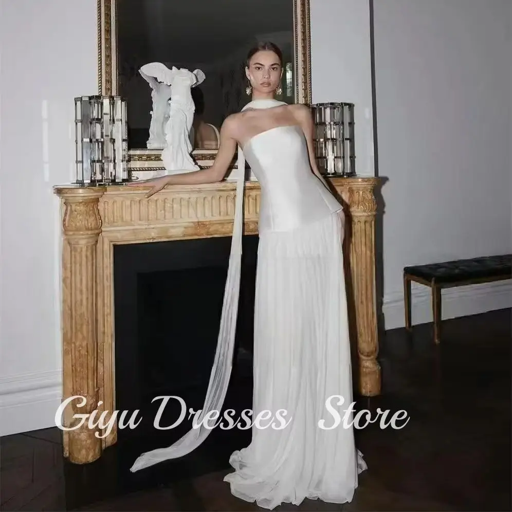 

Giyu Elegant A Line Wedding Dresses Sleeveless Strapless Floor-Length Plus Size Simple Bridal Gowns Vestidos de noiva Customized
