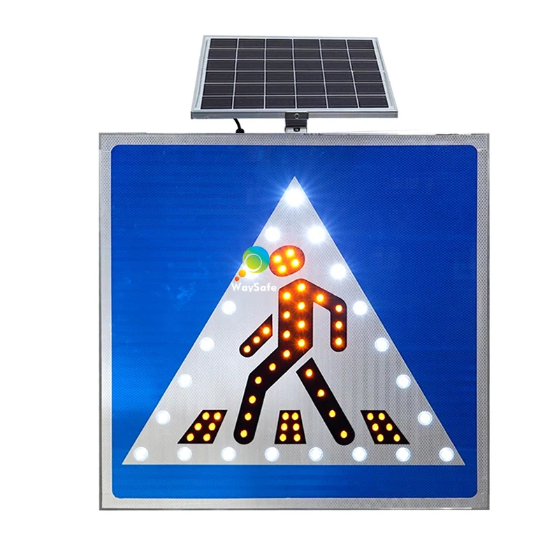 Custom aluminum LED solar pedestrian traffic signs with flashing yellow and white lights