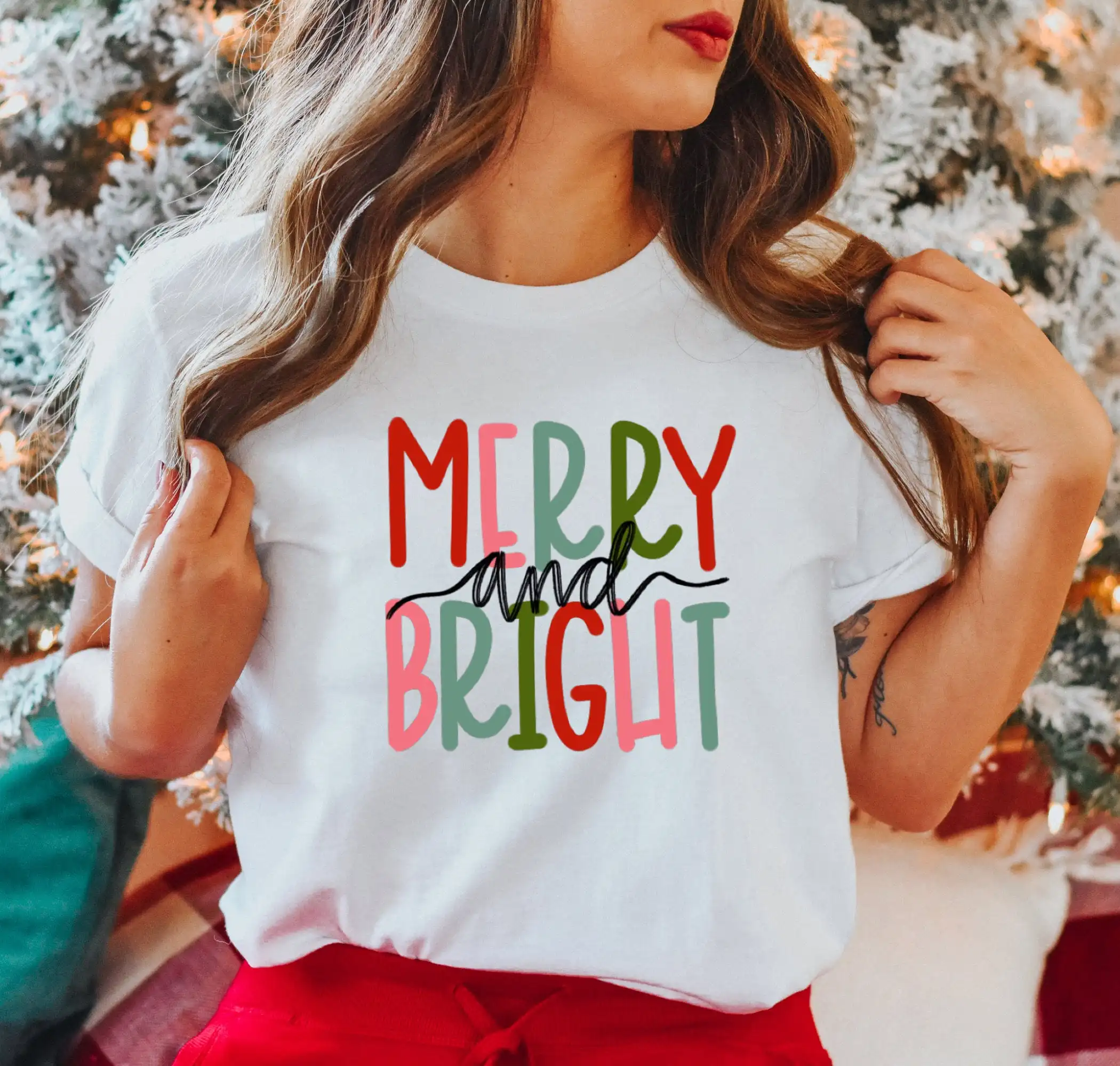 Merry and Bright T Shirt Christmas Women Vibes Holly Jolly Holiday