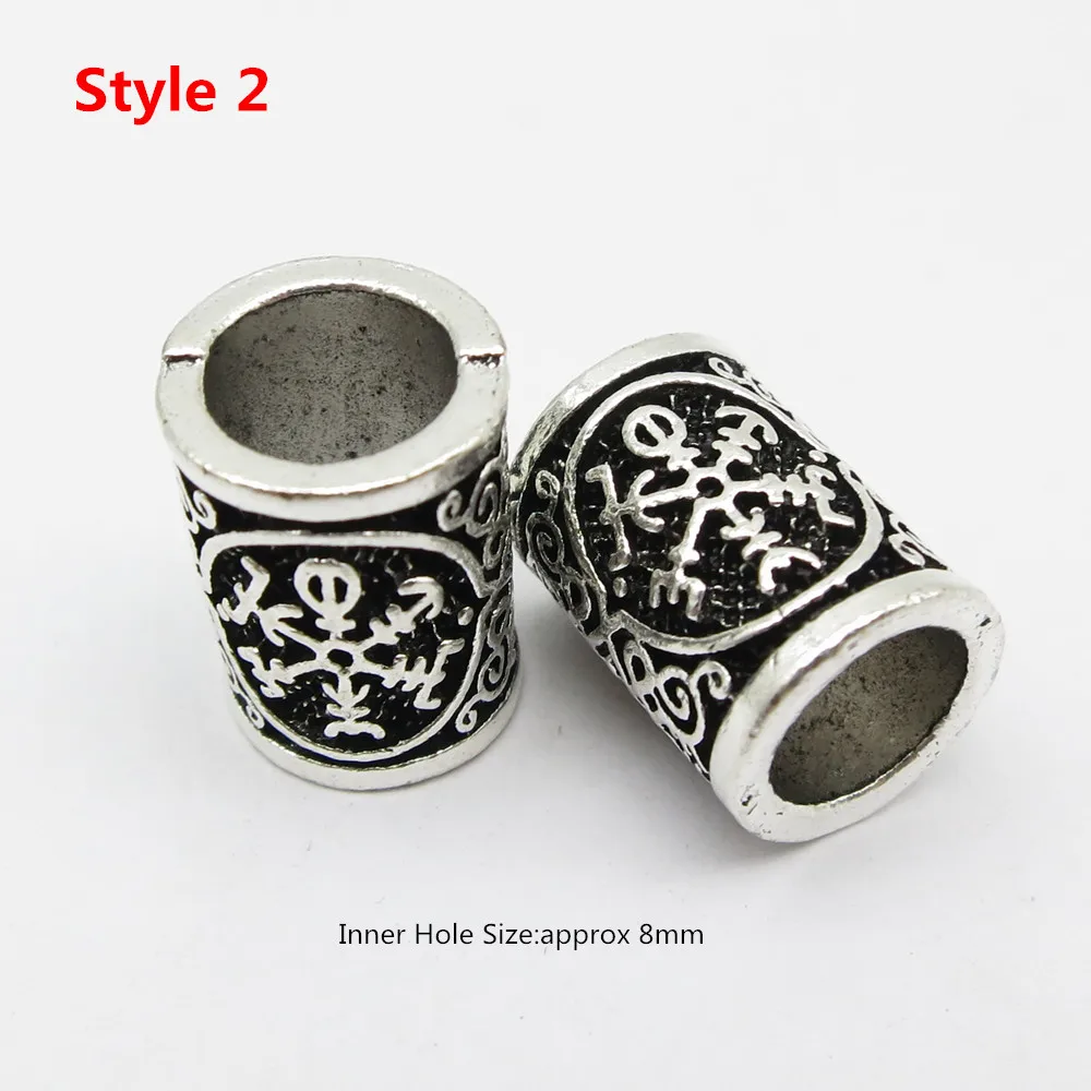 5 قطعة/2 قطعة الحفرة الكبيرة رون المعادن فايكنغ خرز للمجوهرات للشعر اللحية Dreadlock جديلة الخرز خواتم أنابيب الرجال النساء إكسسوارات الشعر