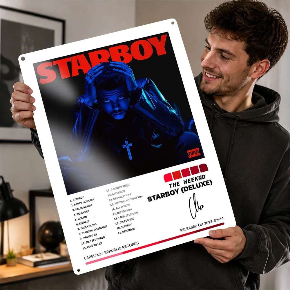 The Weeknd Starboy (Deluxe) Album Textured Metal Poster Graphic Wall Art For Bedroom Personalized Aluminum Sign Birthday Gift