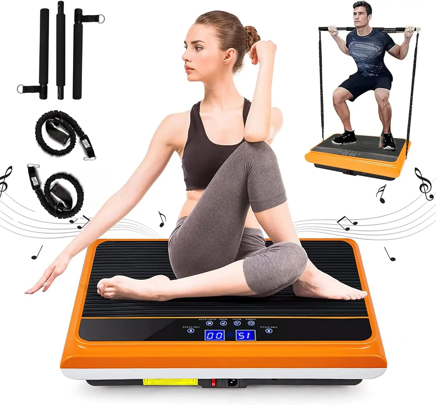 

Plate Exercise Machine Whole Body Vibration Platform Machine with Pilates Bar Resistance Bands for Home Fitness Training Equipme