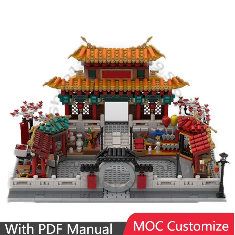 

Набор для сборки храма к Китайскому Новому году, 1932 детали, модульный конструктор MOC, креативный DIY-набор для мальчиков, праздничный подарок