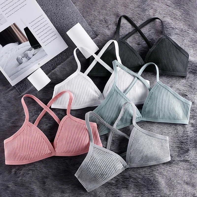 Sexy Cotton Bras for Women Thin Sport Style Unlined Bralette Sexy Deep V Triangle Cup Cross Beauty Back Bra Lingerie Underwear