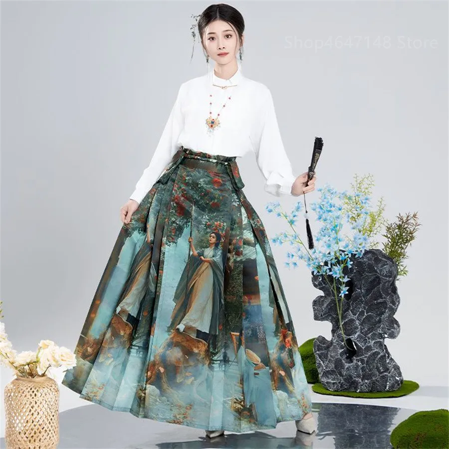 Hanfu Skirt Chinese Style Costume Mamianqun Ming Dynasty Weaving Gold Or Printing Horse Face Skirt Chinese Dress Original