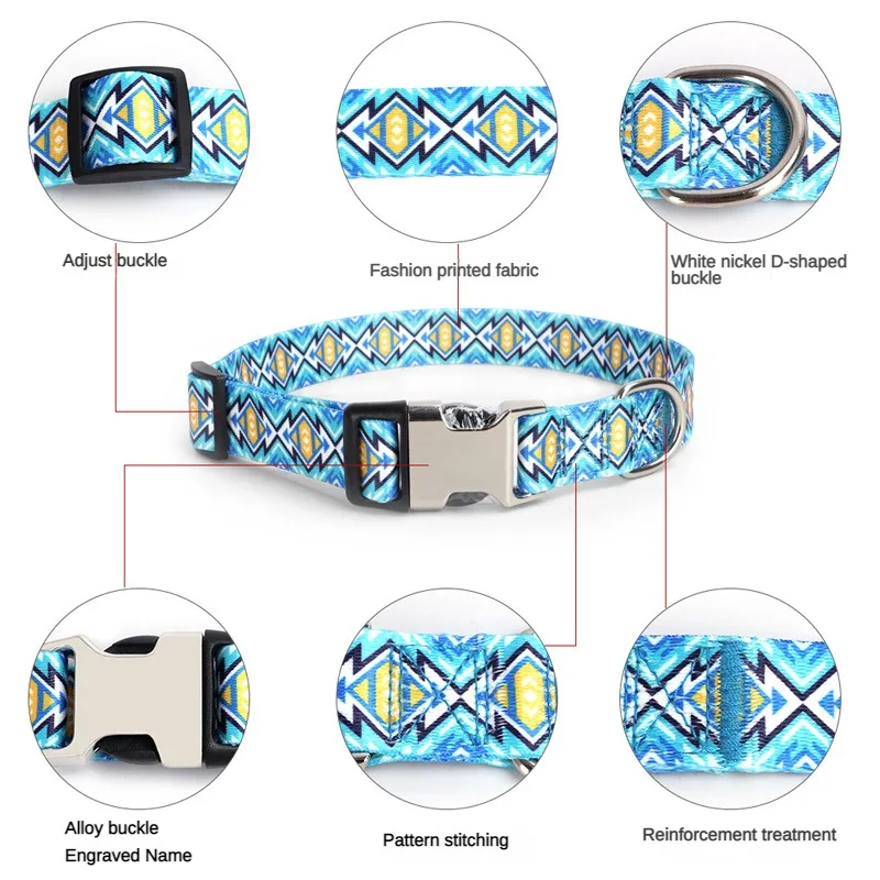 Custom Large Dog Collar Cute Print Personalized Pet Collar Nylon Puppy Dogs ID Collars Engraved Name for Small Medium Large Dog