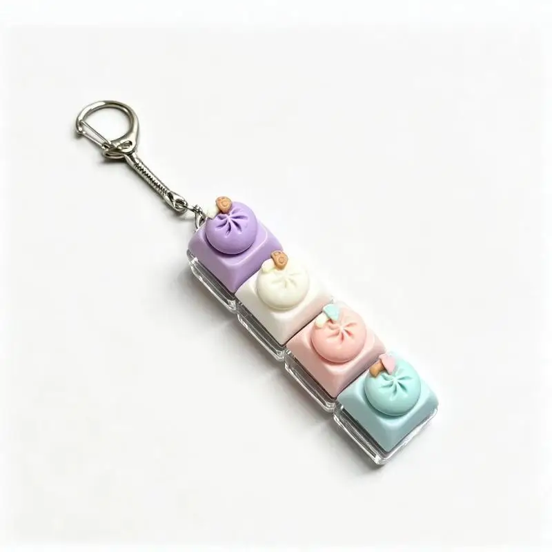 Cute Mini Dumpling Fidget Keychain 4 Button Clicker Portable Anxiety Relief Toy for Travel Daily Use