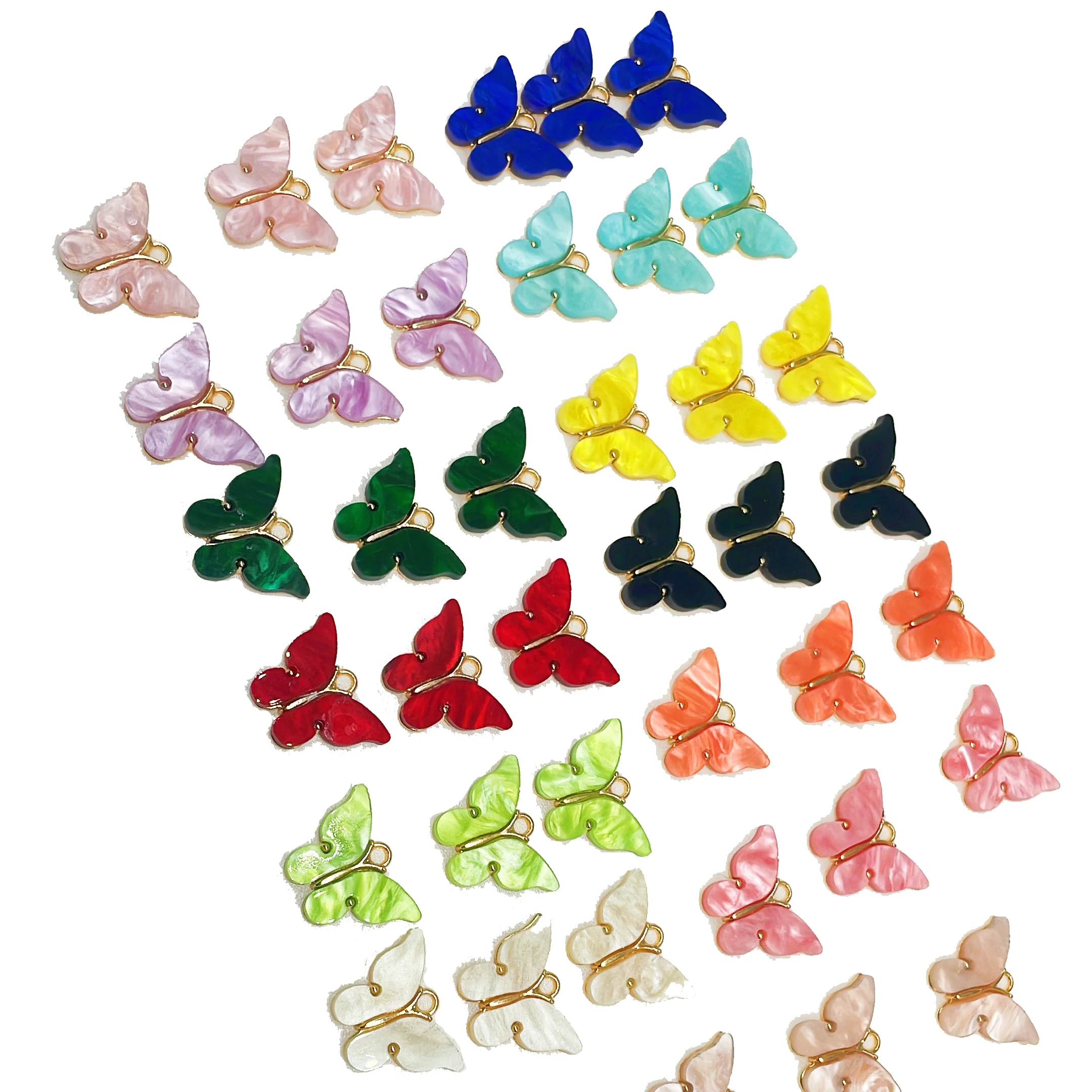 6Pcs/Set 22x16mm Colorful Acrylic Butterfly Charms Alloy Pendant For DIY Jewelry Making Necklaces Earrings Accessories Wholesale