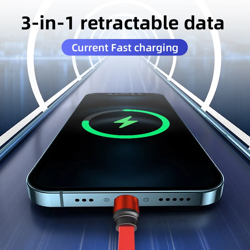 3 in 1 Retractable Data Wire Fast Charge Android Phone Type C For Zeekr 001 009 2022 2023 2024 X EV 2021-2023 Krypton