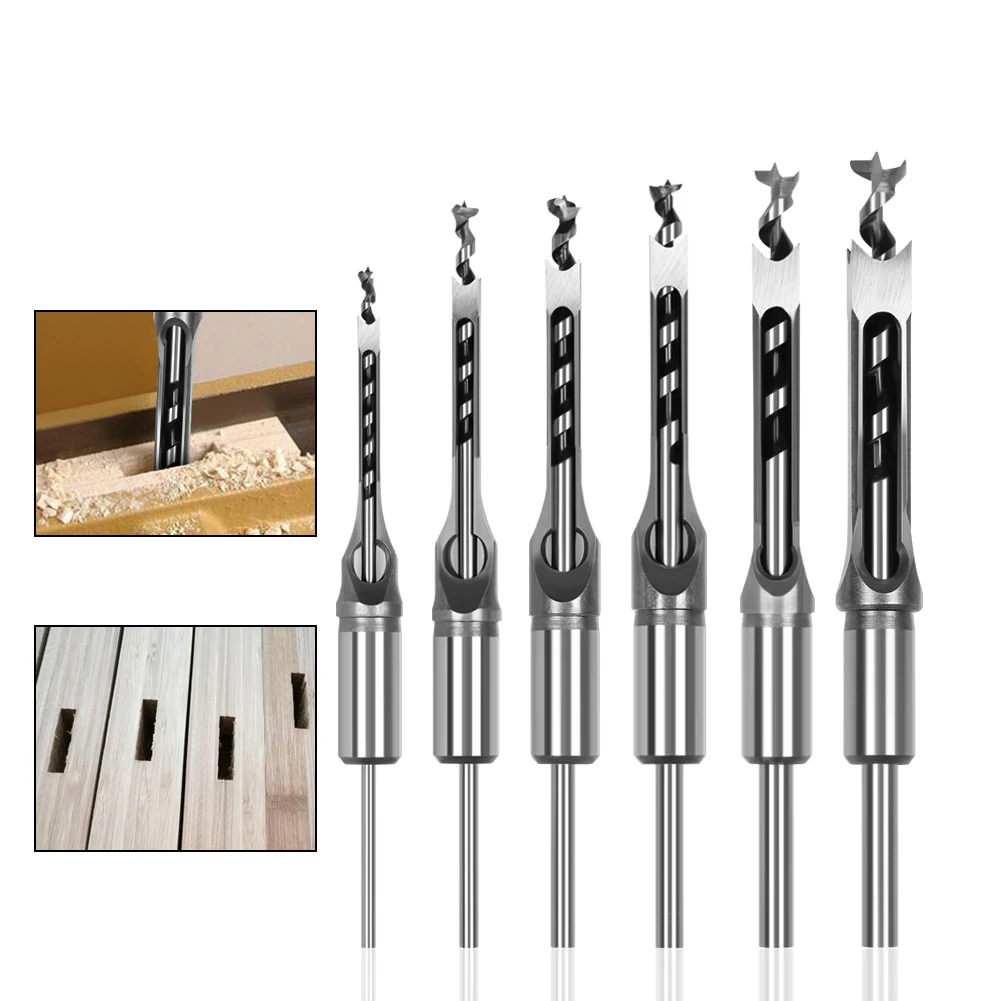7/6Pcs HSS Square Hole Auger Drill Bit Mortising Woodworking Saw Mortise Chisel For Square Hole Machine Carpentry Construction