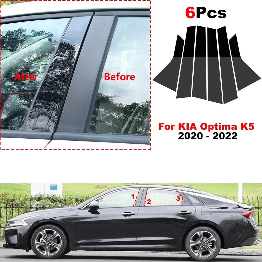 

6Pcs Car Pillar Posts Window Door Moulding Trims Cover Fit for KIA Optima K5 2020 2021 2022 BC Column Sticker
