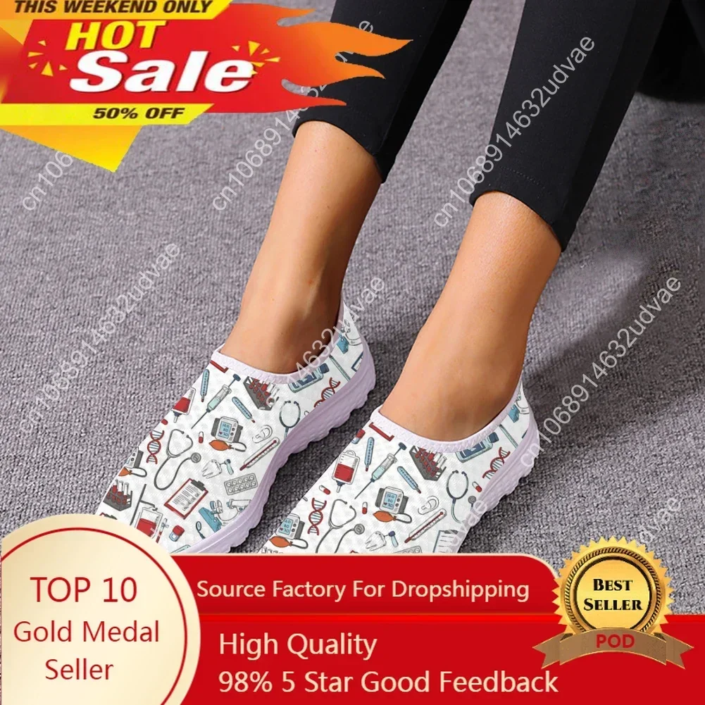 

Casual Slip On Nurse Shoes For Woman Medical Tool Pattern Flat Sneakers For Hospital Worker Ladies Light Loafers