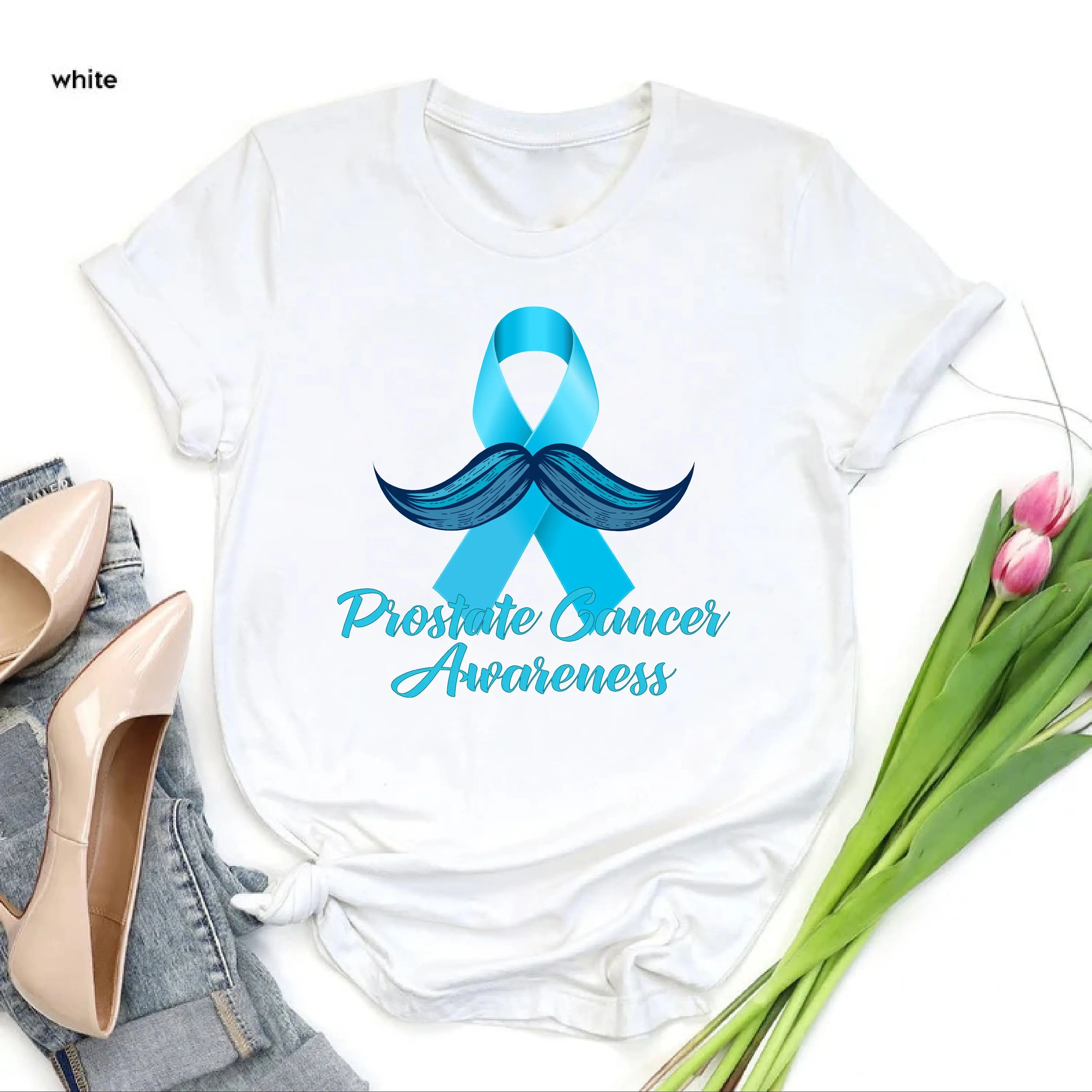 Prostate Cancer Awareness T Shirt Blue Ribbon Survivor SupporT Fighter