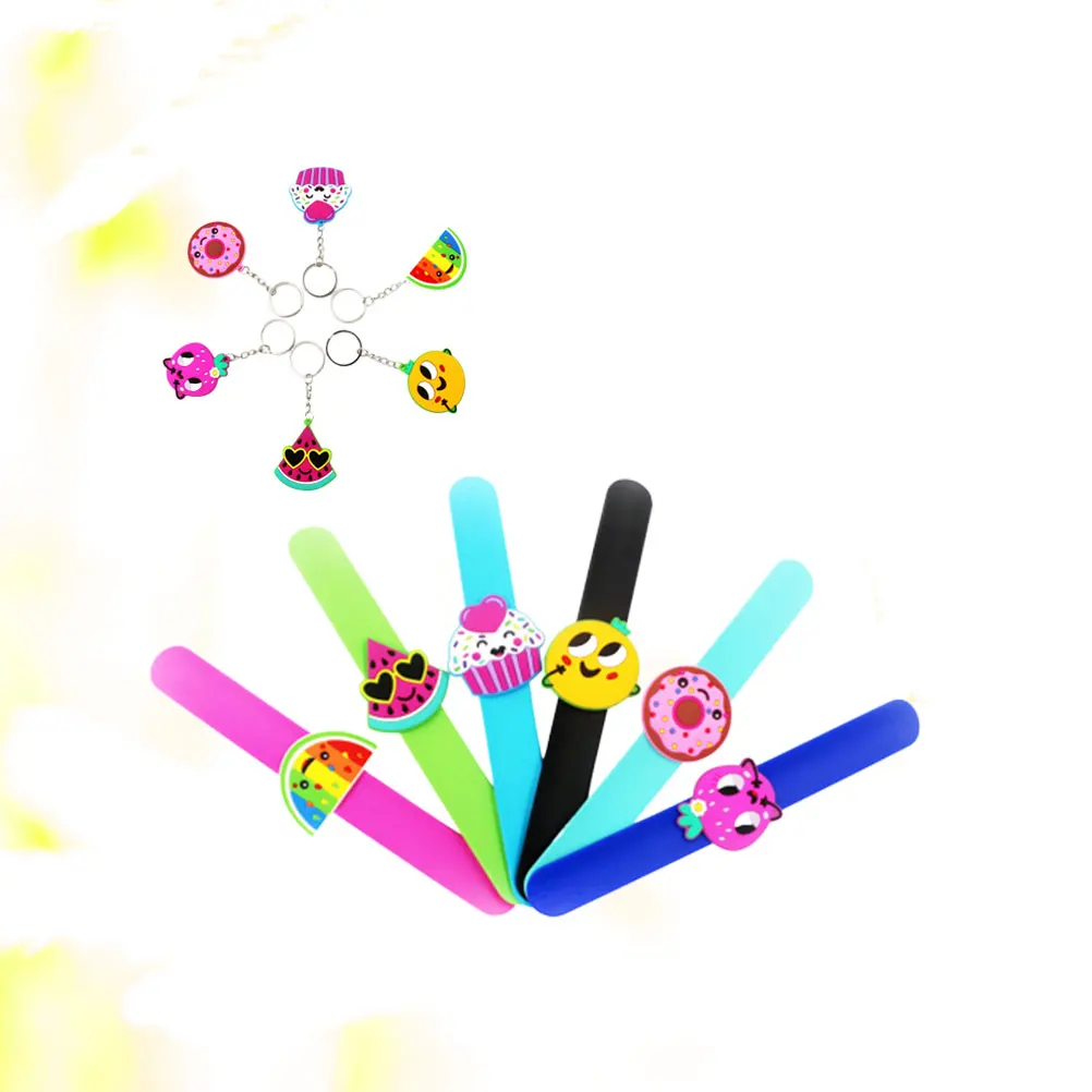 

12 PCS Bracelet Keychain Set Slap Bracelets for Kids Silicone Bands Cartoon Child