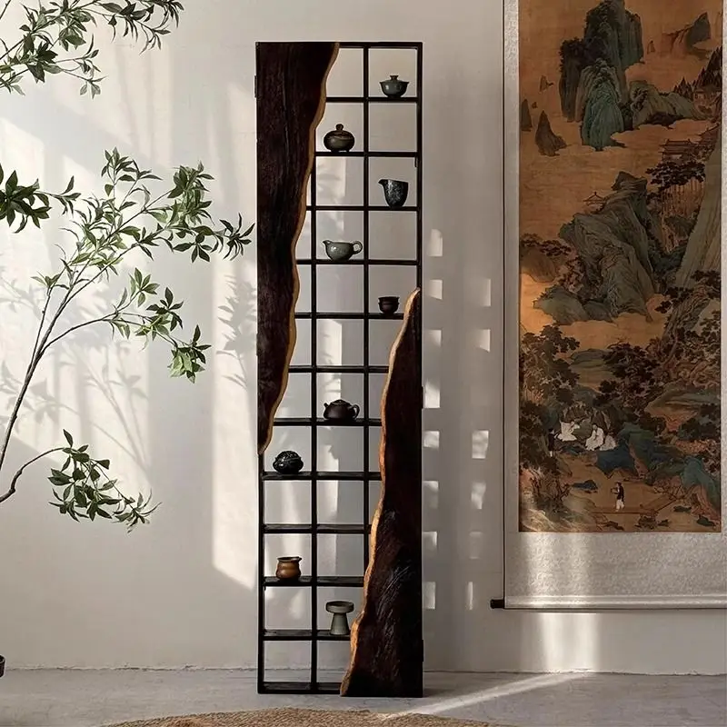 Wall-mounted shelf, Jianzhan lattice frame, wabi sandy wind bogu frame