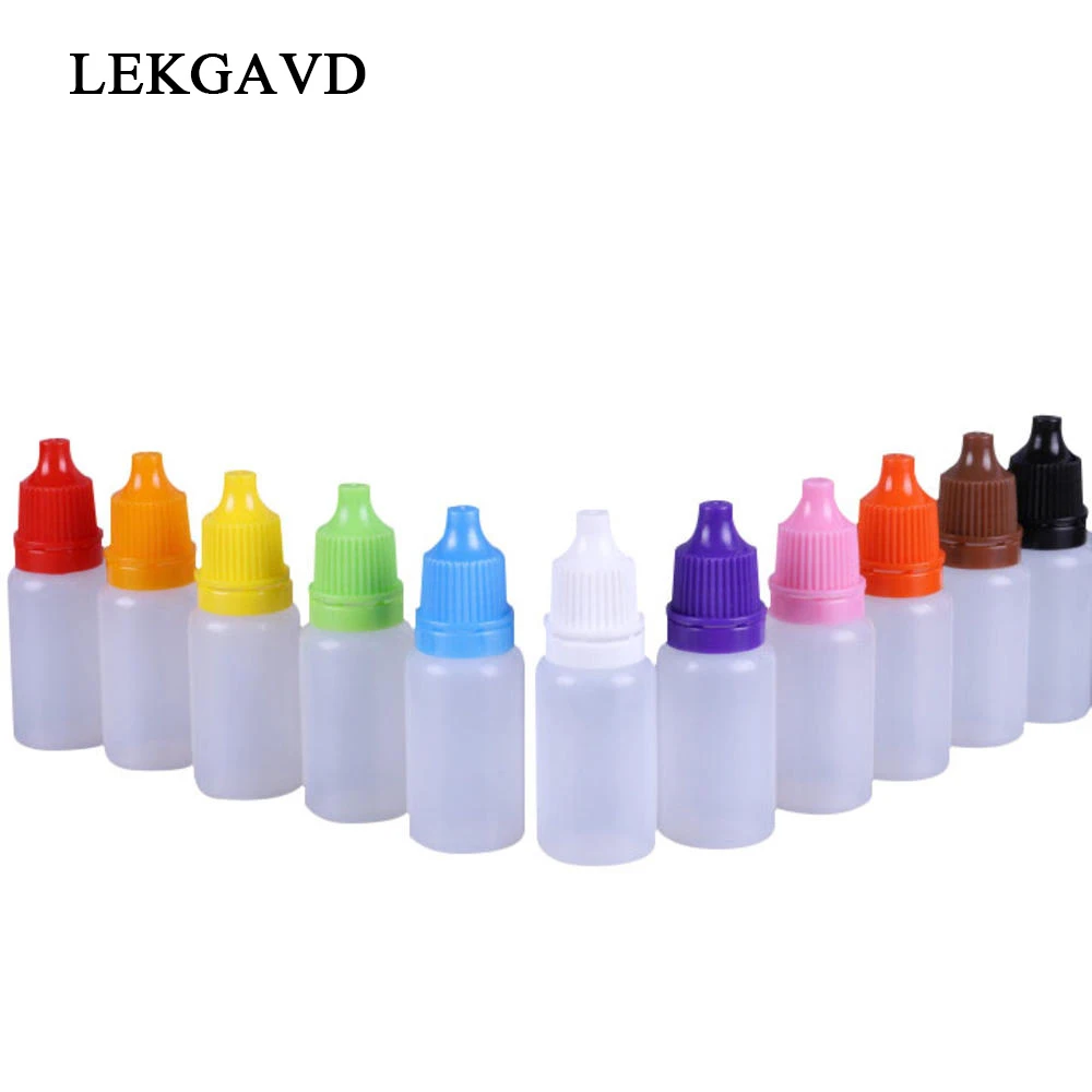 10Pcs/Lot Eyes Drop Refillable Bottle Empty Plastic Squeezable Dropper Bottles Eye Liquid Dropper Sample Colorful Cap 5/10ml