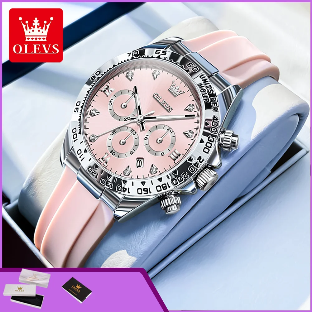 OLEVS 5618 Ladies Quartz Watch Chronograph Silicone Strap Waterproof Luminous Date Fashion Women's Sport Wristwatch