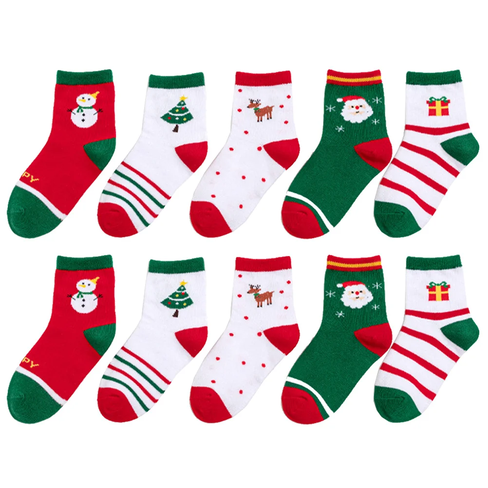 

5Pairs Christmas Socks for Girls Cute Cotton Warm Comfortable Holiday Socks Spring Autumn Winter Kids Trendy Patterns