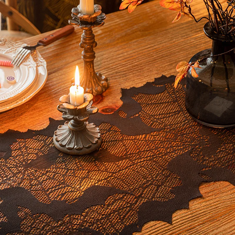 Halloween Spider Web Table Runner Black Hollowed-Out Festival Party Atmosphere Decorated Table Cloth Home Decoration