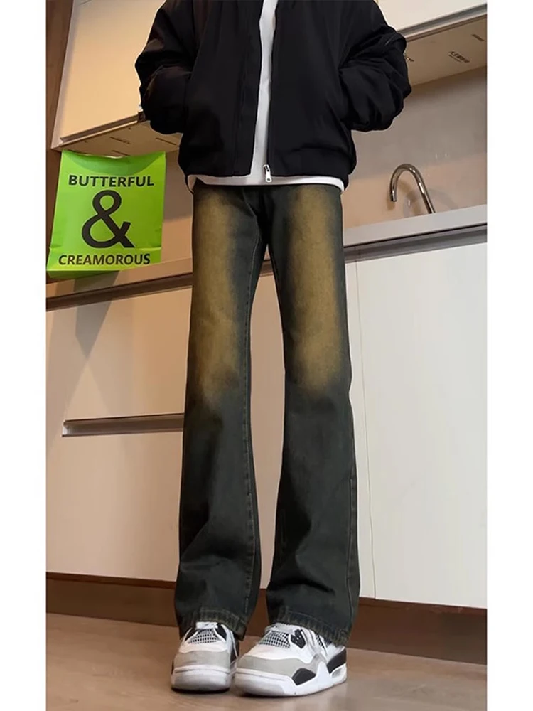 

High Waist Distred Straight Leg Men's Jeans Knife Waed Vintage American Sle Loose Fit Durable Cotton Blend