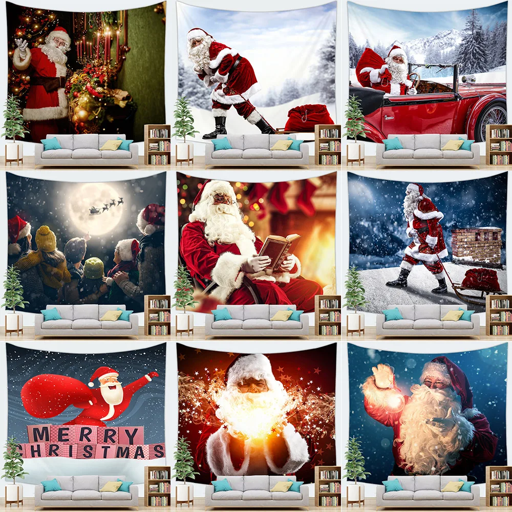 Merry Christmas Santa Claus printed pattern tapestry home living room bedroom wall decoration background cloth 