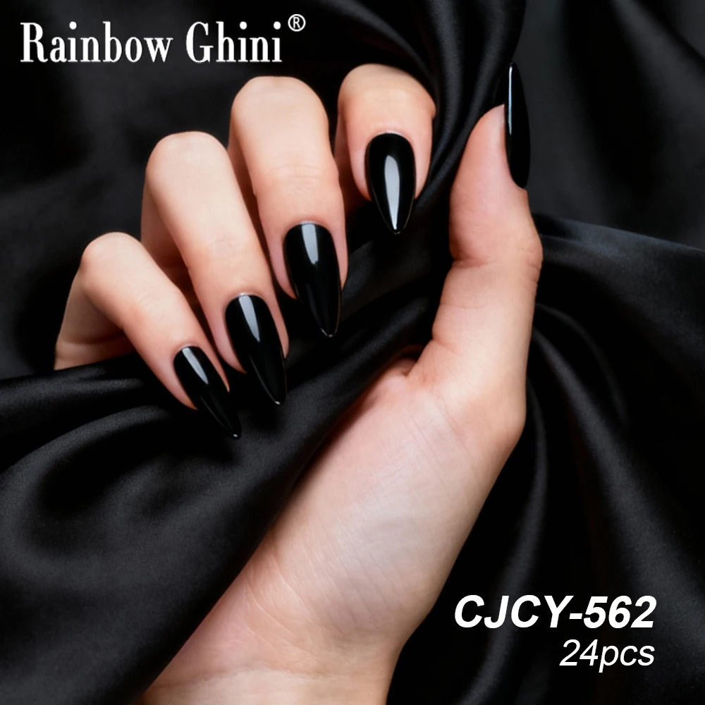 24 قطعة/الوحدة تصميم بسيط الصحافة على خنجر الأظافر الصلبة الأسود نصائح الصناعية Cutecore القوطية نمط الحد الأدنى لتقوم بها بنفسك مسمار نصائح