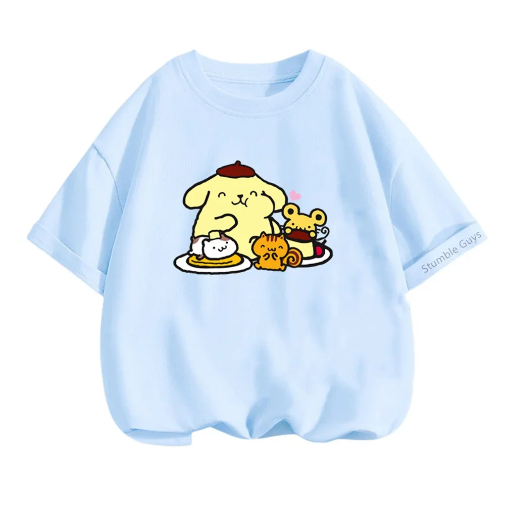 Pom Pom Purin Tshirt Set Kids Cartoon Casual Summer Teen Short-sleeved Girls T-shirt Men Clothes Boys Hello Kitty Clothing