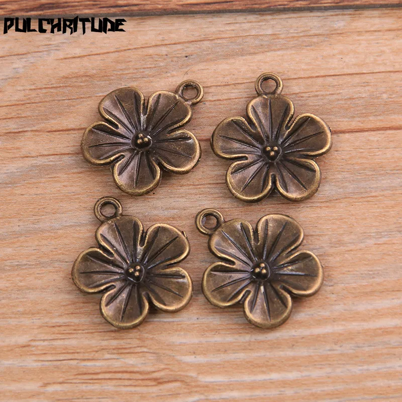 14PCS 20*23mm New Product Two Color Flowers Charms Pendant Jewelry Metal Alloy Jewelry Marking