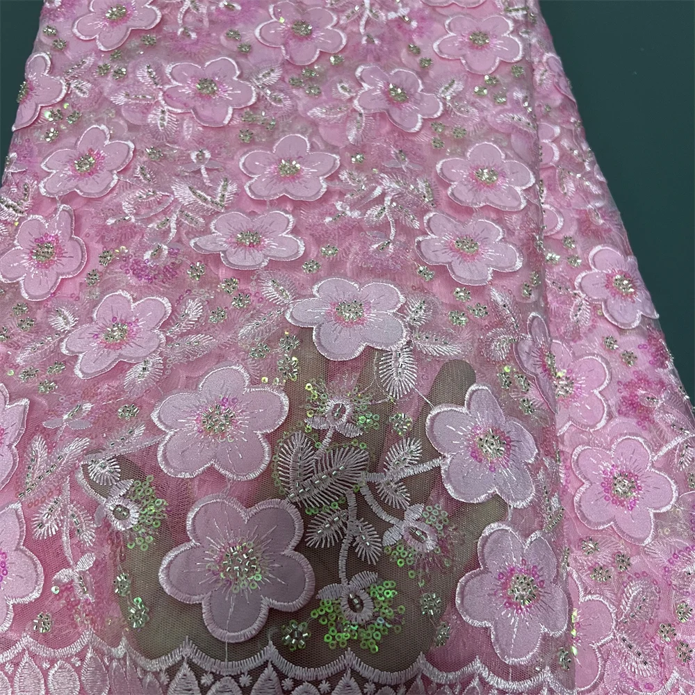 دانتيل تول نيجيري 2025 5 ياردات، تطريز ترتر جبر فرنسي مطرز لفستان الزفاف وثوب الحفلات، قماش الزفاف الأفريقي #3