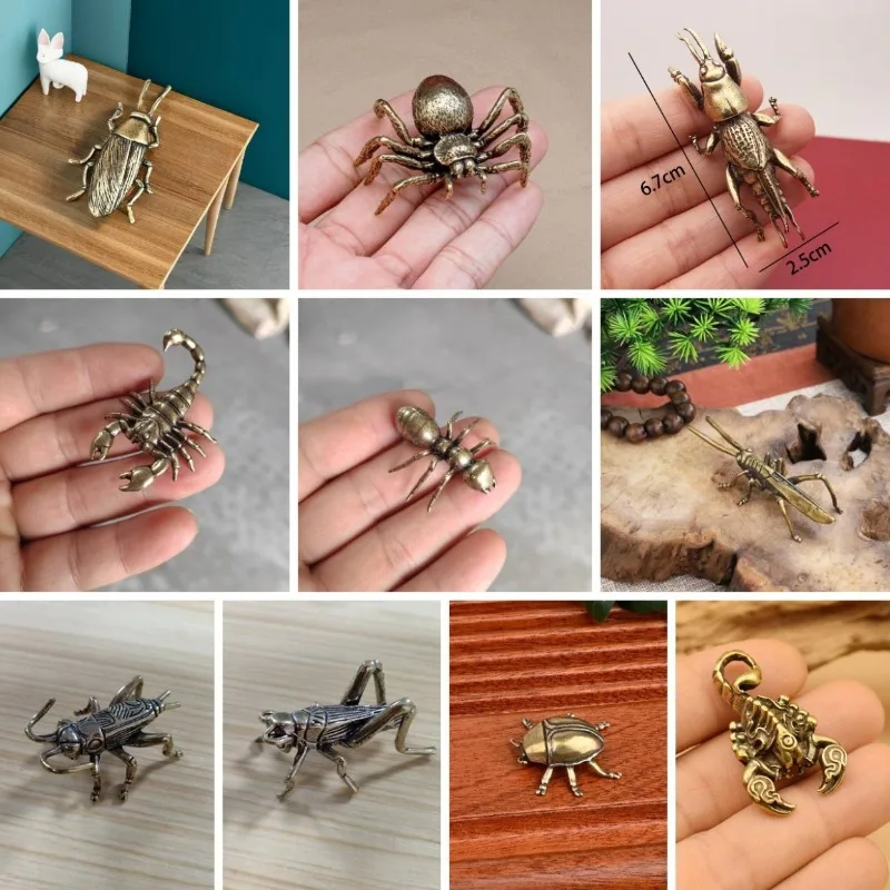 Figuras de araña de cobre en miniatura, adorno creativo de escritorio, decoración artesanal, accesorios Vintage, insecto, latón, Animal, té, mascota